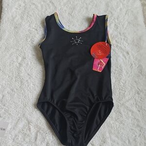 Freestyle Black Leotard with Rainbow Trim Kids Dance Costume